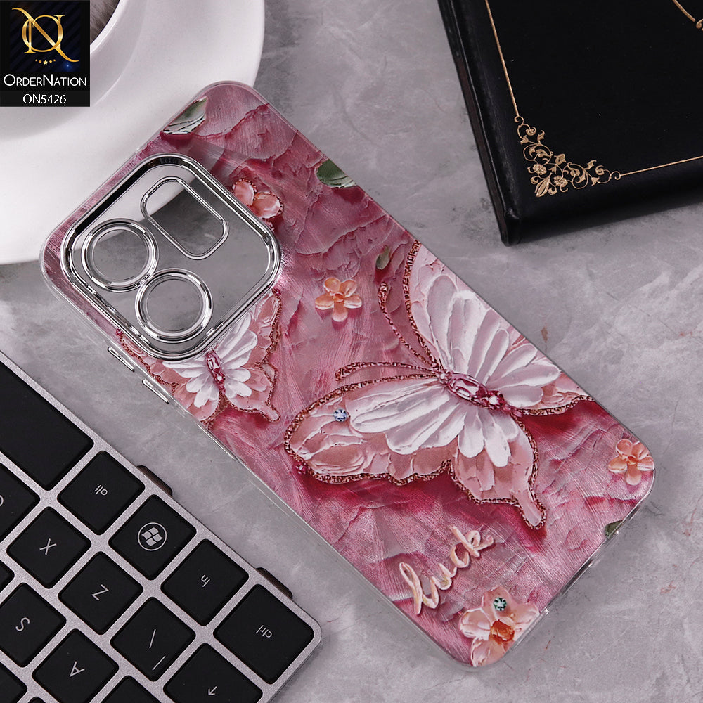 Infinix Smart 9 HD Cover - Design 4 -  New Silver-Plated Floral and Butterfly Design Soft Case With Camera Protection