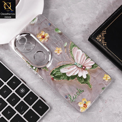 Vivo V50 Cover - Design 1 - New Silver-Plated Floral and Butterfly Design Soft Case With Camera Protection