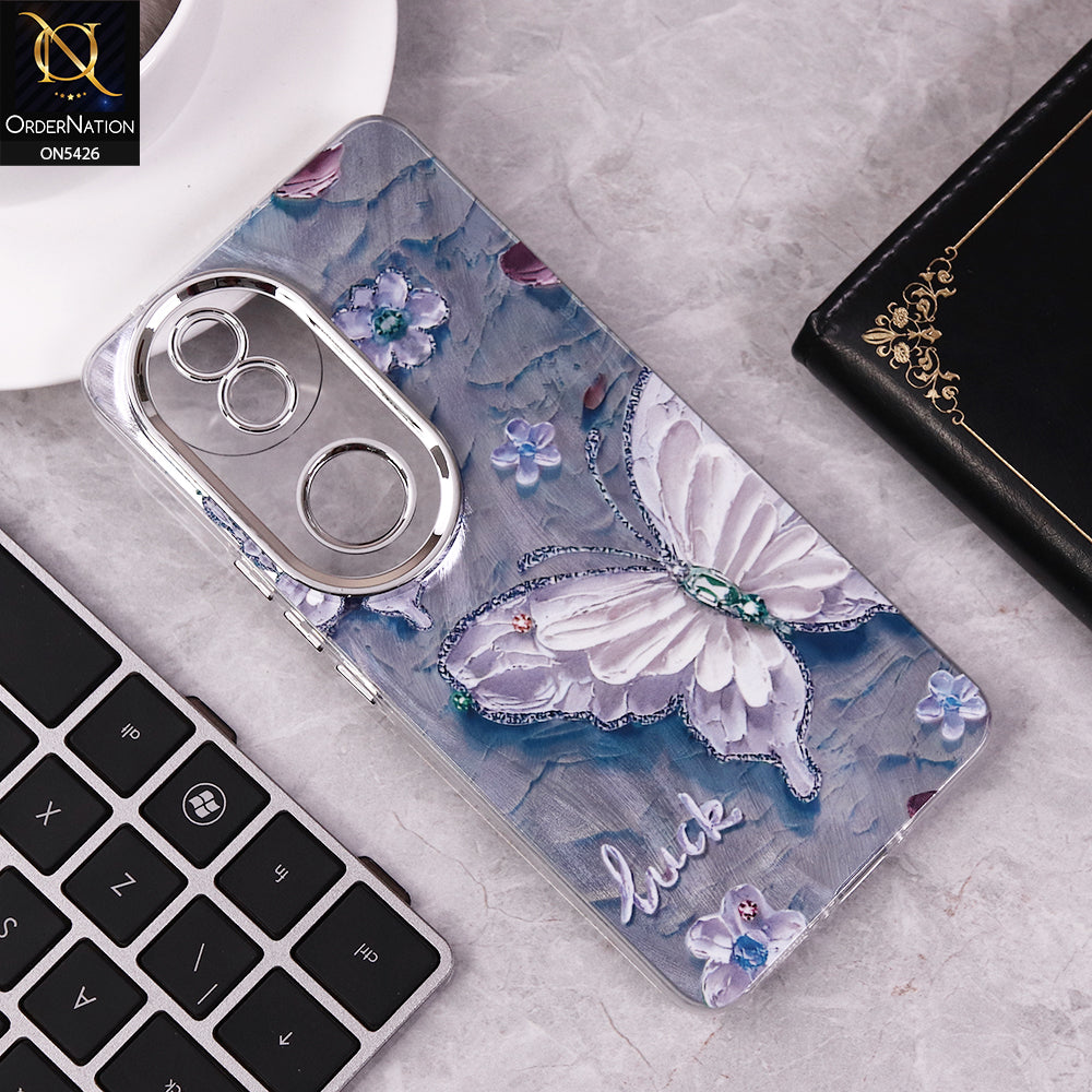 Vivo V50 Cover - Design 2 - New Silver-Plated Floral and Butterfly Design Soft Case With Camera Protection