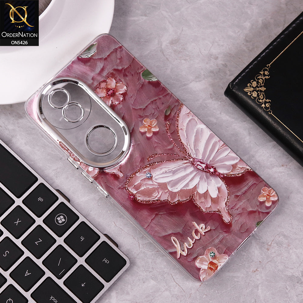 Vivo V50 Cover - Design 4 - New Silver-Plated Floral and Butterfly Design Soft Case With Camera Protection