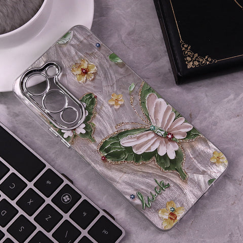 Vivo Y04 Cover - Design 1 -  New Silver-Plated Floral and Butterfly Design Soft Case With Camera Protection