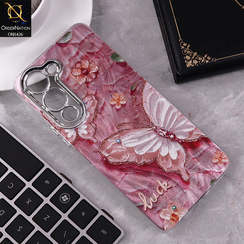 Vivo Y04 Cover - Design 4 - New Silver-Plated Floral and Butterfly Design Soft Case With Camera Protection