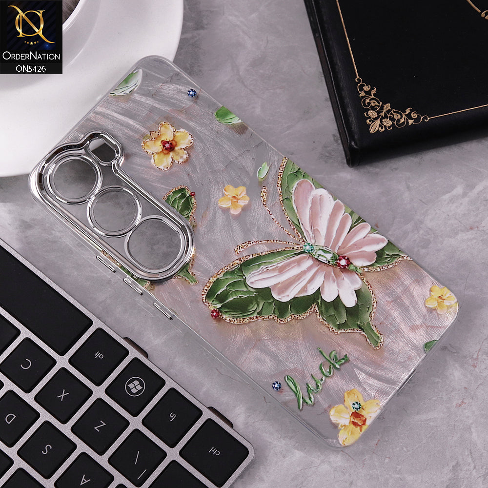 Vivo Y200 (2025) Cover - Design 1 -  New Silver-Plated Floral and Butterfly Design Soft Case With Camera Protection