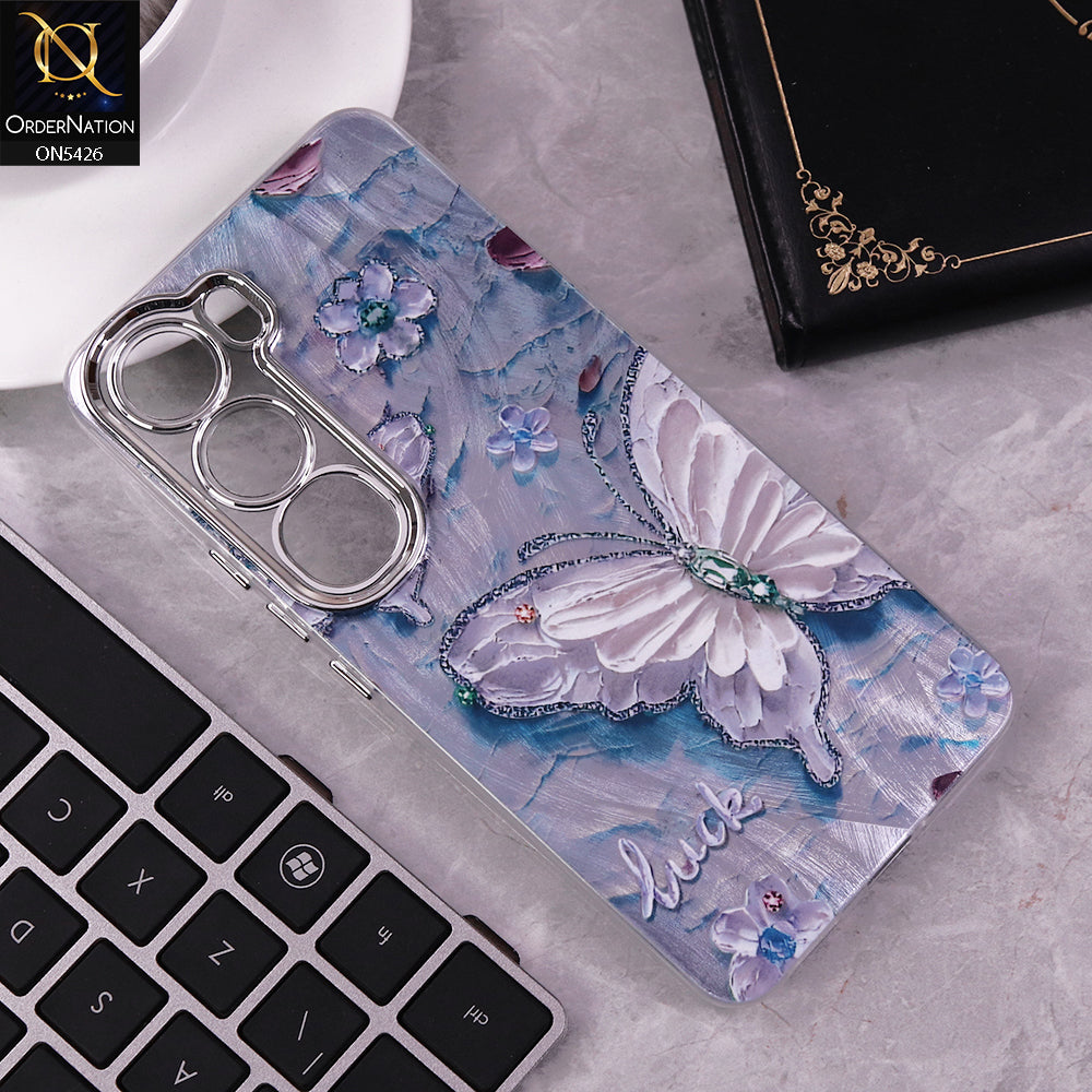 Vivo V40 Lite (IDN) Cover - Design 2 -  New Silver-Plated Floral and Butterfly Design Soft Case With Camera Protection