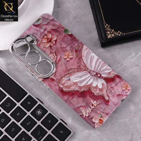 Vivo Y300 Cover - Design 4 -  New Silver-Plated Floral and Butterfly Design Soft Case With Camera Protection