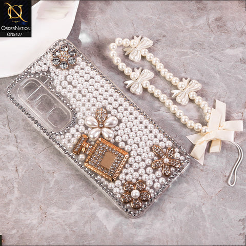 Infinix Hot 50 Pro Plus Cover - White -  Luxury Women Design Diamond And Heart Pearl Case