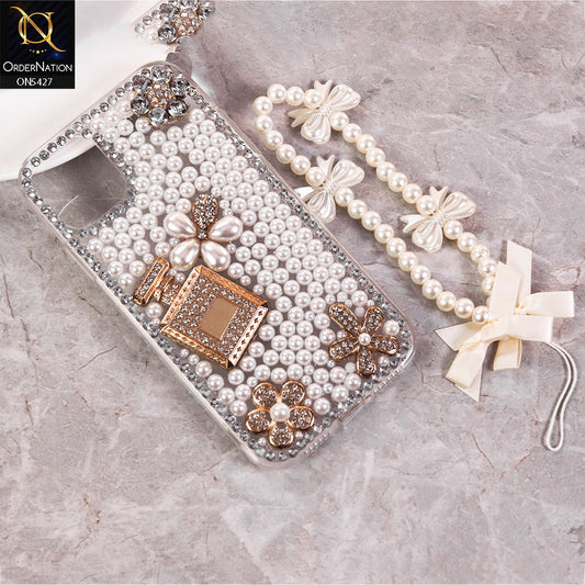 iPhone 11 Pro Cover - White -  Luxury Women Design Diamond And Heart Pearl Case