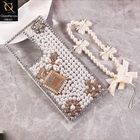 Samsung Galaxy Note 20 Ultra Cover - White -  Luxury Women Design Diamond And Heart Pearl Case