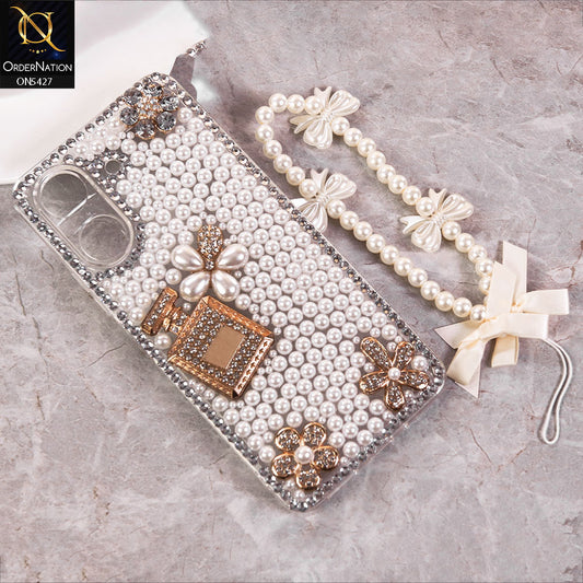 Xiaomi Poco C65 Cover - White -  Luxury Women Design Diamond And Heart Pearl Case
