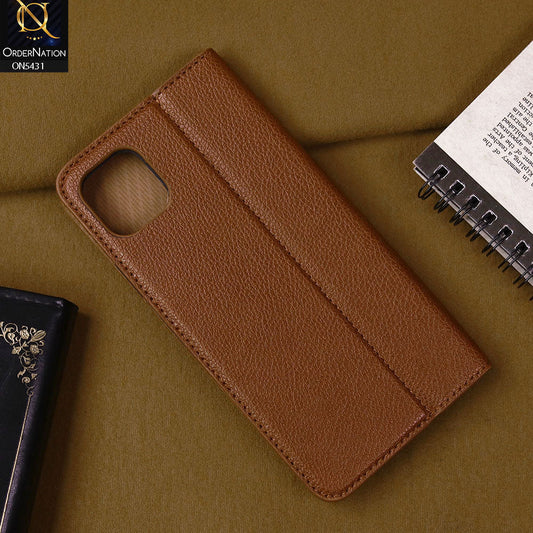 iPhone 11 Cover - Brown -  Premium Leather Rich Boss Megantic Flip Book Covers With Card Holding Option
