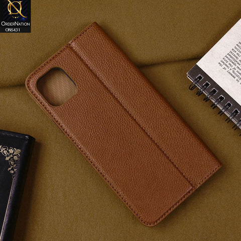 iPhone 11 Cover - Brown -  Premium Leather Rich Boss Megantic Flip Book Covers With Card Holding Option