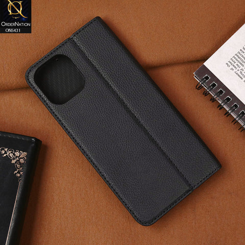 iPhone 12 Pro Cover - Black -  Premium Leather Rich Boss Megantic Flip Book Covers With Card Holding Option
