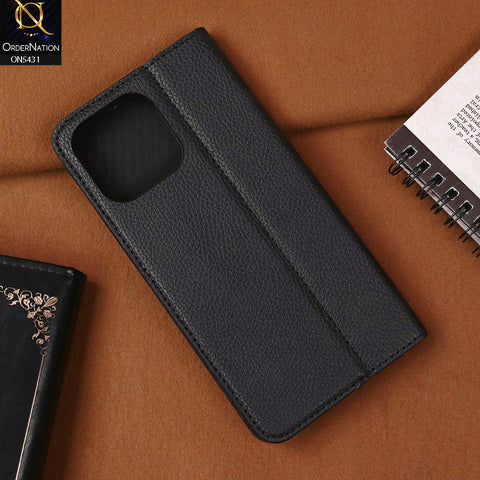 iPhone 13 Pro Cover - Black -  Premium Leather Rich Boss Megantic Flip Book Covers With Card Holding Option