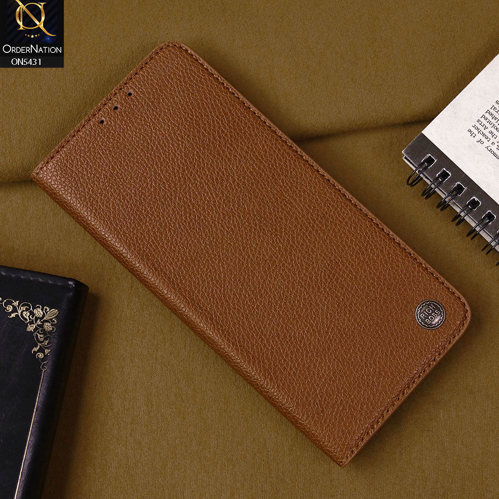 Vivo Y32 Cover - Brown -  Premium Leather Rich Boss Megantic Flip Book Covers With Card Holding Option