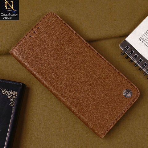 iPhone XS / X Cover - Brown -  Premium Leather Rich Boss Megantic Flip Book Covers With Card Holding Option