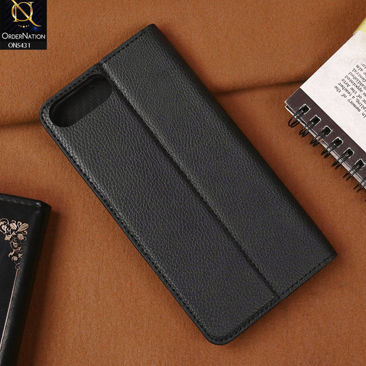 iPhone 8 Plus / 7 Plus Cover - Black -  Premium Leather Rich Boss Megantic Flip Book Covers With Card Holding Option