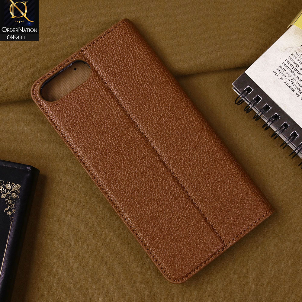 iPhone 8 Plus / 7 Plus Cover - Brown -  Premium Leather Rich Boss Megantic Flip Book Covers With Card Holding Option