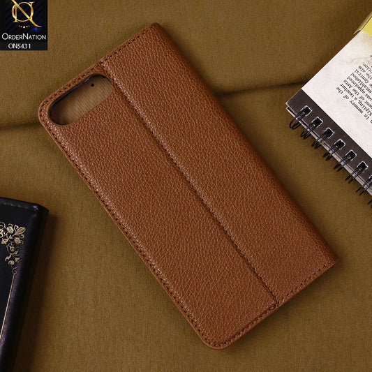 iPhone 8 Plus / 7 Plus Cover - Brown -  Premium Leather Rich Boss Megantic Flip Book Covers With Card Holding Option