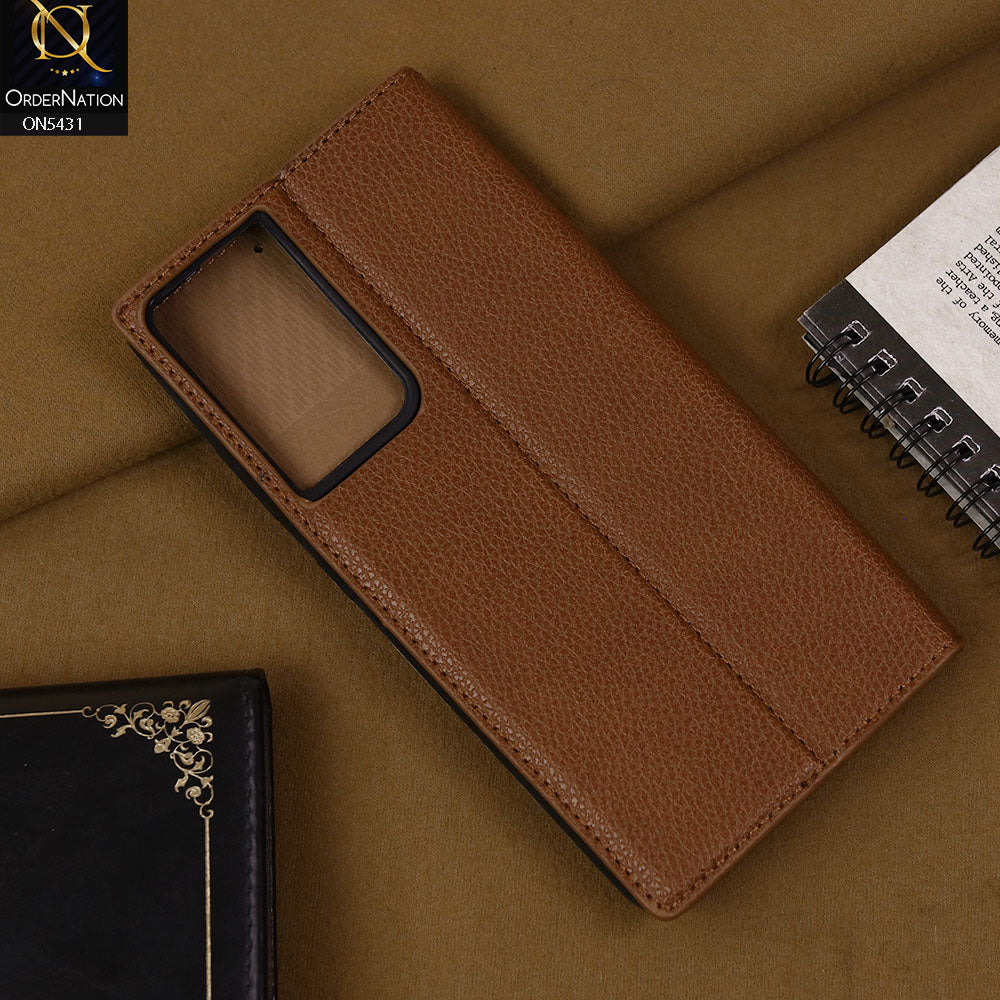 Samsung Galaxy S21 Ultra 5G Cover - Brown -  Premium Leather Rich Boss Megantic Flip Book Covers With Card Holding Option