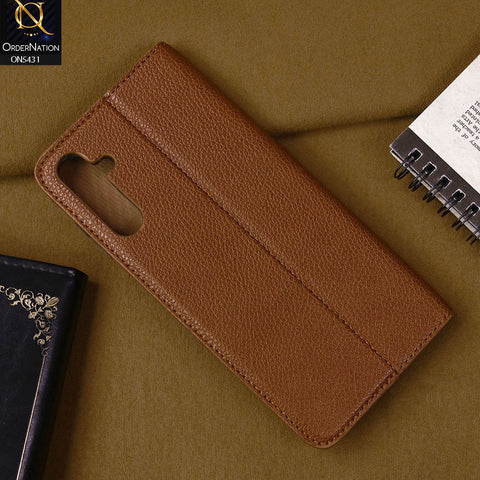 Samsung Galaxy A14 Cover - Brown -  Premium Leather Rich Boss Megantic Flip Book Covers With Card Holding Option