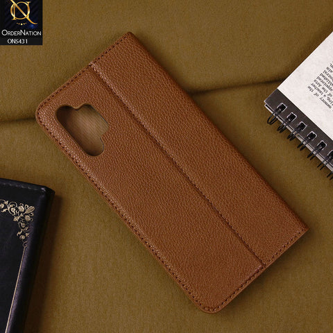 Samsung Galaxy A32 Cover - Brown -  Premium Leather Rich Boss Megantic Flip Book Covers With Card Holding Option