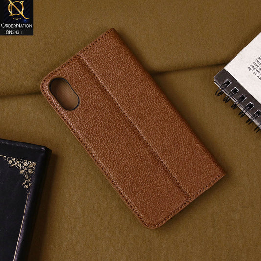 iPhone XS Max Cover - Brown -  Premium Leather Rich Boss Megantic Flip Book Covers With Card Holding Option