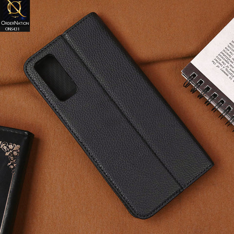 Vivo Y12a Cover - Black -  Premium Leather Rich Boss Megantic Flip Book Covers With Card Holding Option