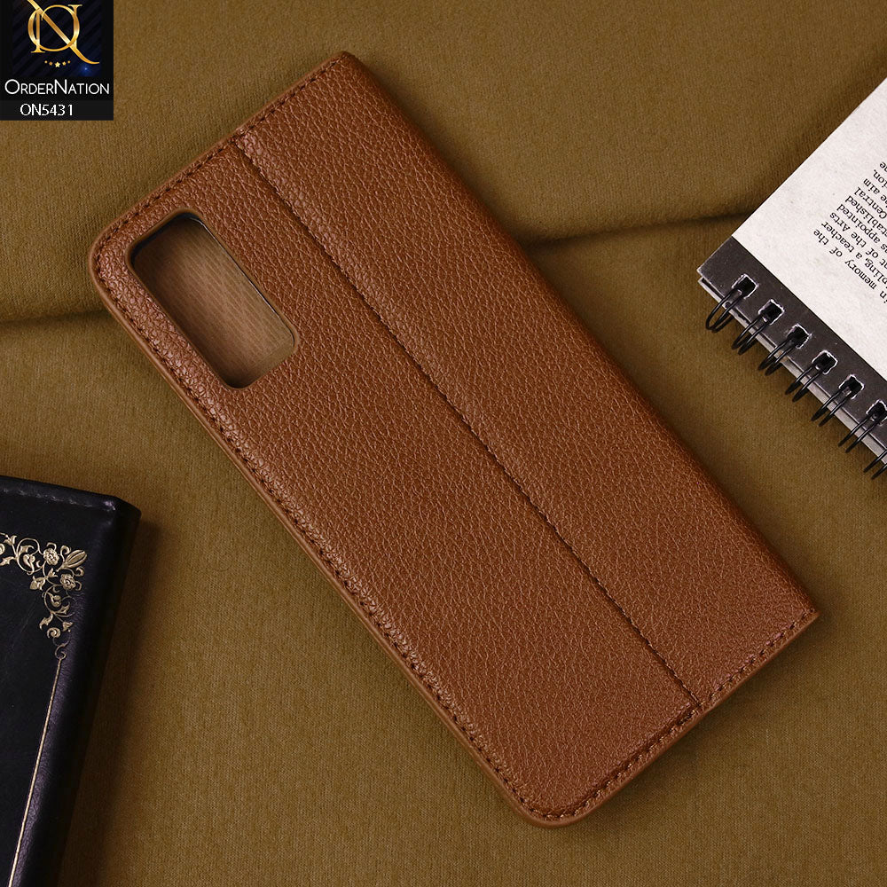 Vivo Y20T Cover - Brown -  Premium Leather Rich Boss Megantic Flip Book Covers With Card Holding Option