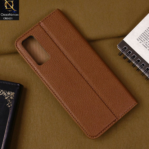Vivo Y20T Cover - Brown -  Premium Leather Rich Boss Megantic Flip Book Covers With Card Holding Option