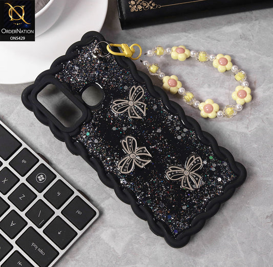 Tecno Spark 5 pro Cover - Black - New Braid Style Borders Butterfly Shiny Glitter Soft Case With Beads Bracelet Holder (Glitter Does Not Move)