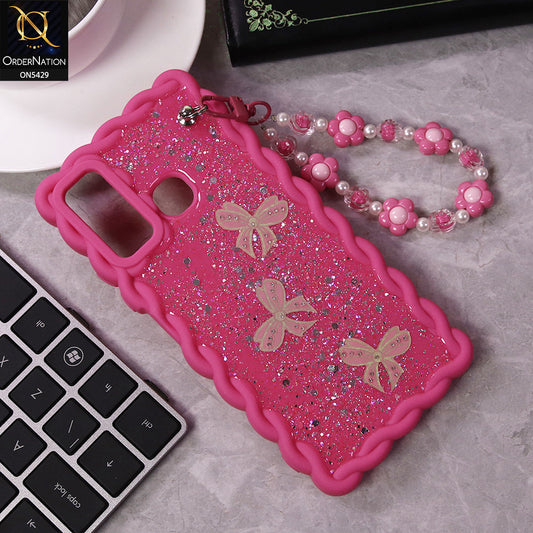 Tecno Spark 5 pro Cover - Pink - New Braid Style Borders Butterfly Shiny Glitter Soft Case With Beads Bracelet Holder (Glitter Does Not Move)