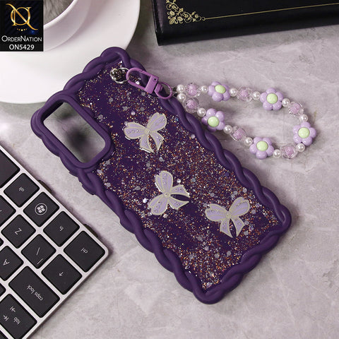 Samsung Galaxy A16 5G Cover - Purple - New Braid Style Borders Butterfly Shiny Glitter Soft Case With Beads Bracelet Holder (Glitter Does Not Move)