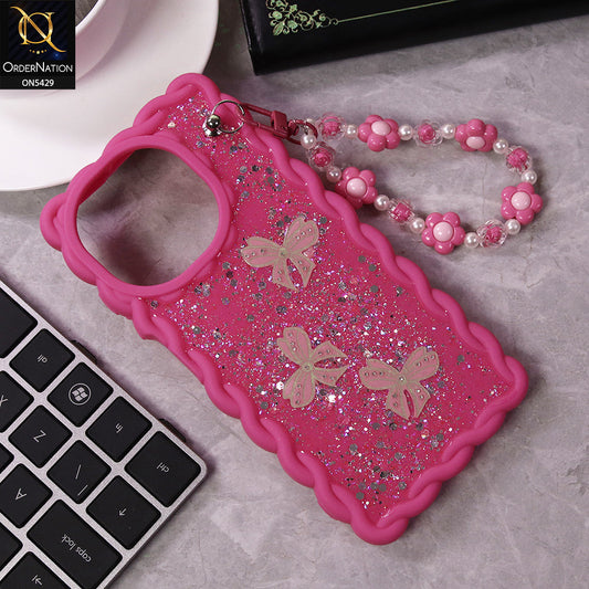 Infinix Hot 50i Cover - Pink - New Braid Style Borders Butterfly Shiny Glitter Soft Case With Beads Bracelet Holder (Glitter Does Not Move)