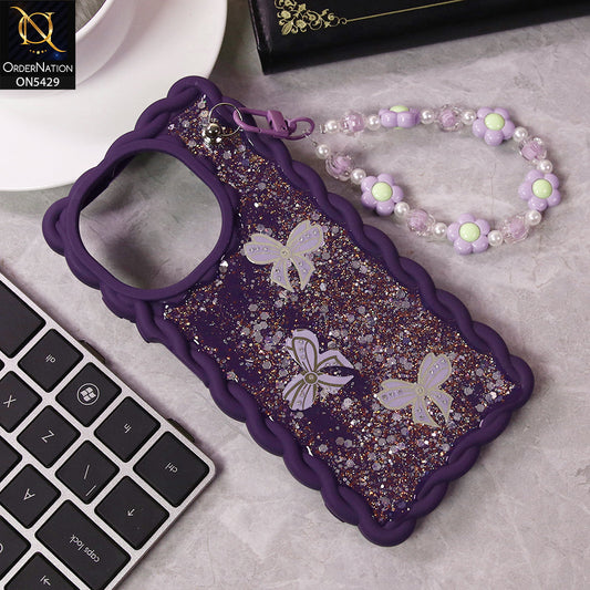 Infinix Hot 50i Cover - Purple - New Braid Style Borders Butterfly Shiny Glitter Soft Case With Beads Bracelet Holder (Glitter Does Not Move)
