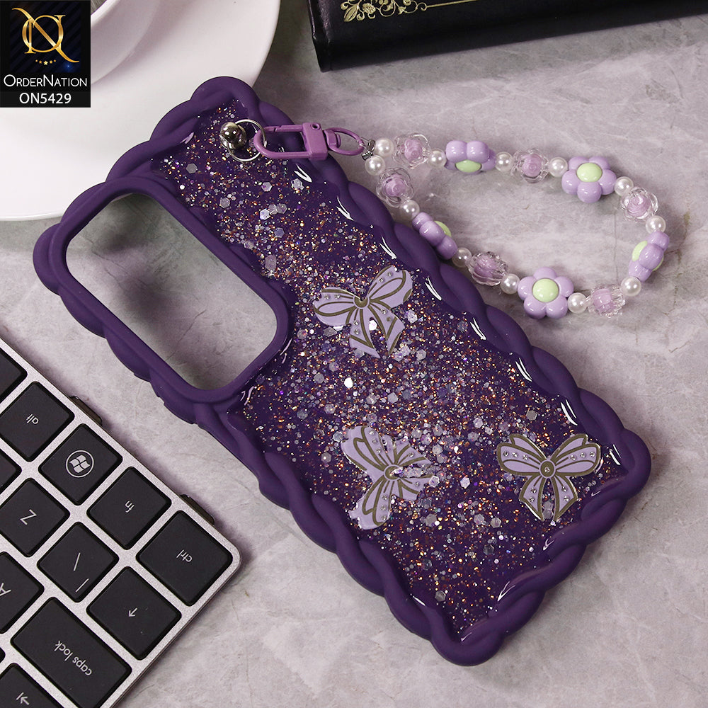 Vivo Y100 4G Cover - Purple - New Braid Style Borders Butterfly Shiny Glitter Soft Case With Beads Bracelet Holder (Glitter Does Not Move)