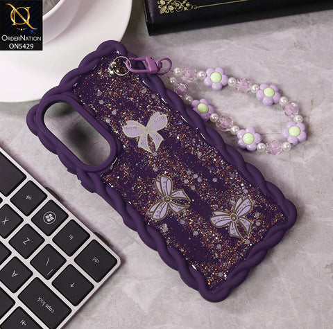 Vivo Y17s Cover - Purple - New Braid Style Borders Butterfly Shiny Glitter Soft Case With Beads Bracelet Holder (Glitter Does Not Move)
