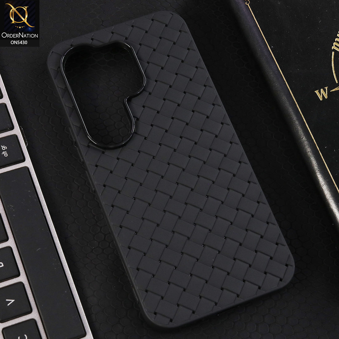 Tecno Camon 50 Pro 4G Cover  - Black - New Woven Design Leather Feel Soft TPU Case