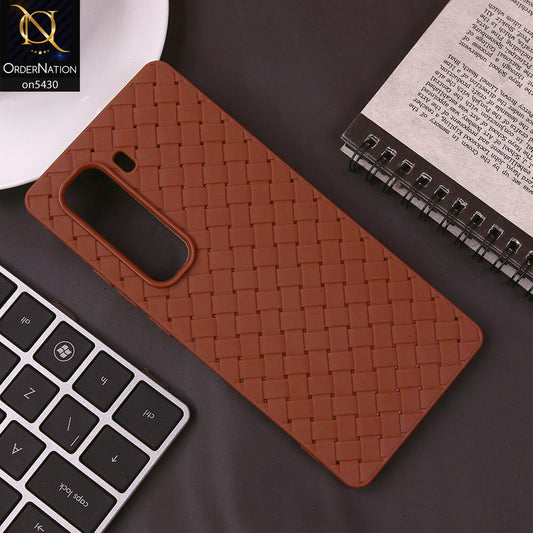 Infinix Hot 50 Pro Plus Cover - Brown - New Woven Design Leather Feel Soft TPU Case