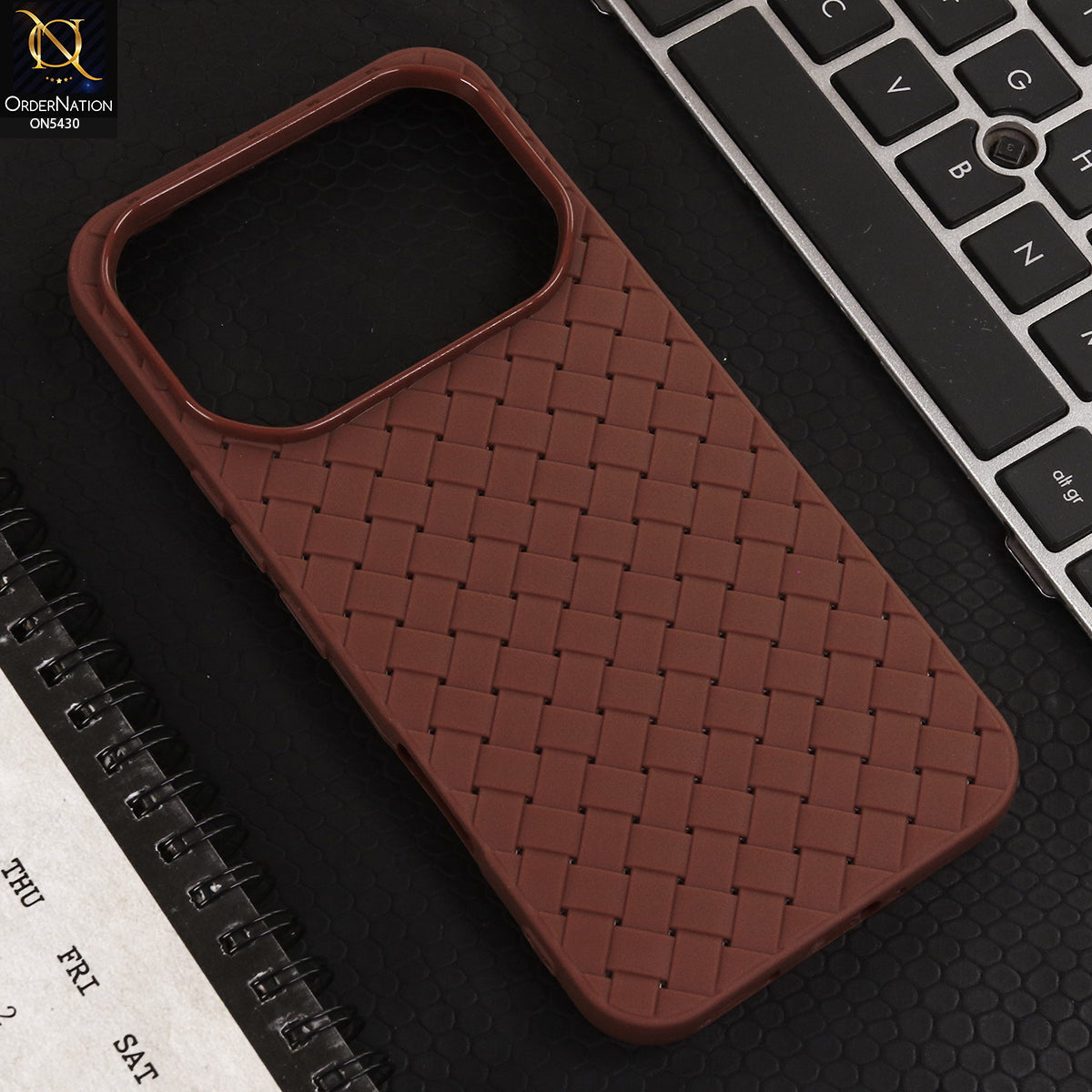 Infinix Note 60 Cover - Brown  - New Woven Design Leather Feel Soft TPU Case