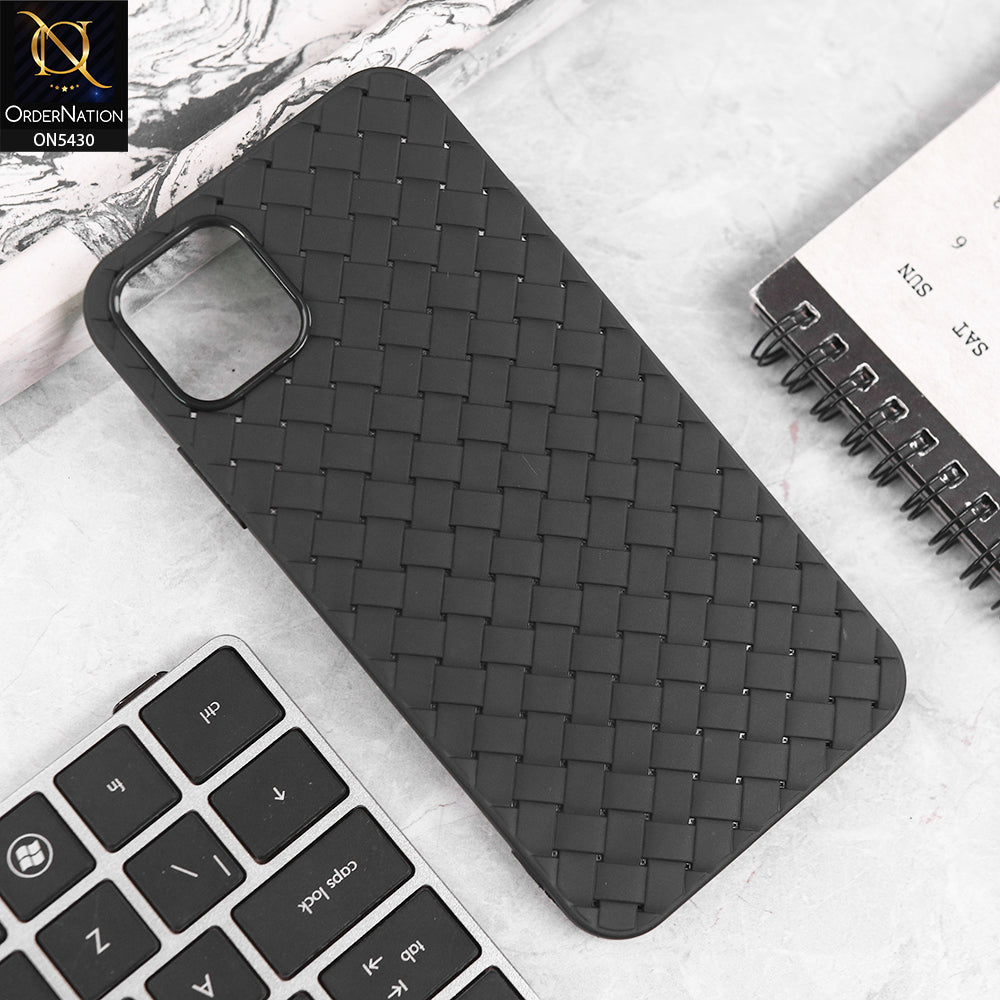 iPhone 11 Cover - Black - New Woven Design Leather Feel Soft TPU Case