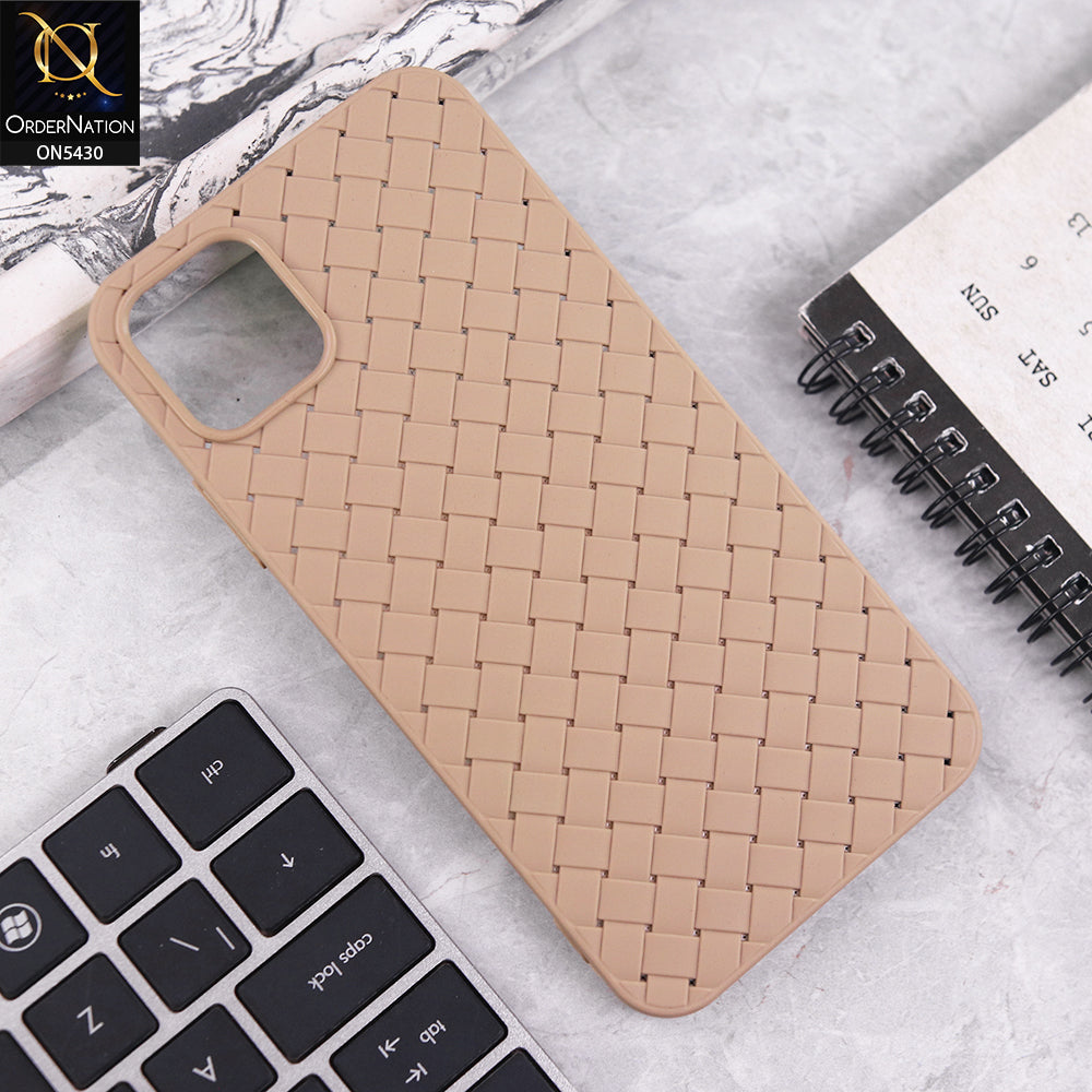 iPhone 11 Cover - Light Brown - New Woven Design Leather Feel Soft TPU Case