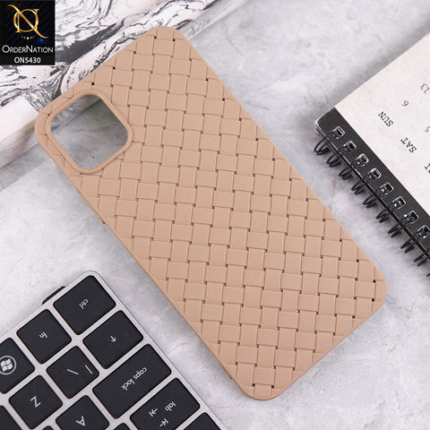 iPhone 11 Cover - Light Brown - New Woven Design Leather Feel Soft TPU Case