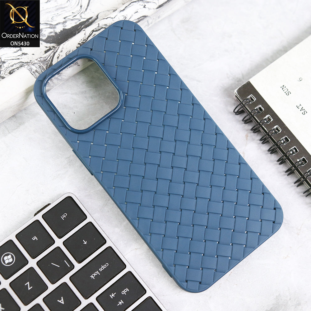iPhone 15 Pro Max Cover - Blue - New Woven Design Leather Feel Soft TPU Case
