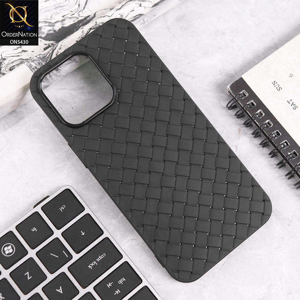iPhone 16 Pro Max Cover - Black - New Woven Design Leather Feel Soft TPU Case