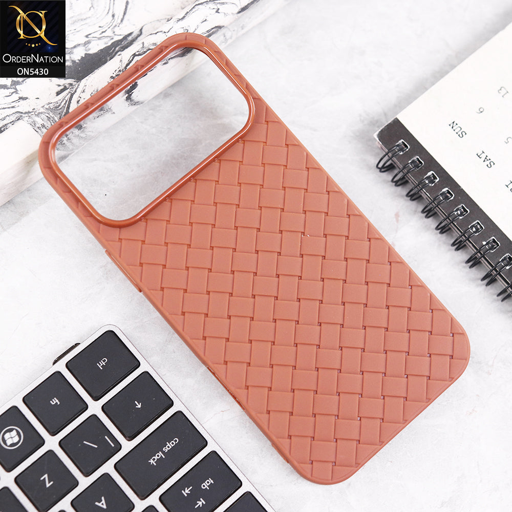 iPhone 17 Pro Max Cover - Brown - New Woven Design Leather Feel Soft TPU Case