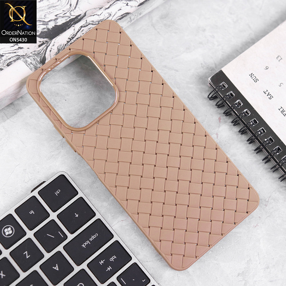 Oppo F31 Cover - Light Brown - New Woven Design Leather Feel Soft TPU Case