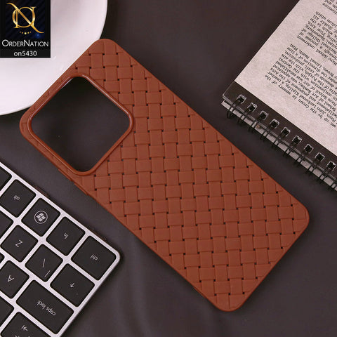 Realme C61 (India) Cover - Brown - New Woven Design Leather Feel Soft TPU Case