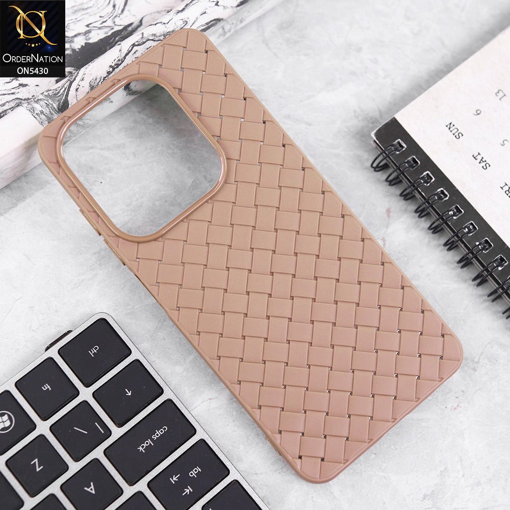 Xiaomi Redmi Note 14 4G Cover - Light Brown - New Woven Design Leather Feel Soft TPU Case