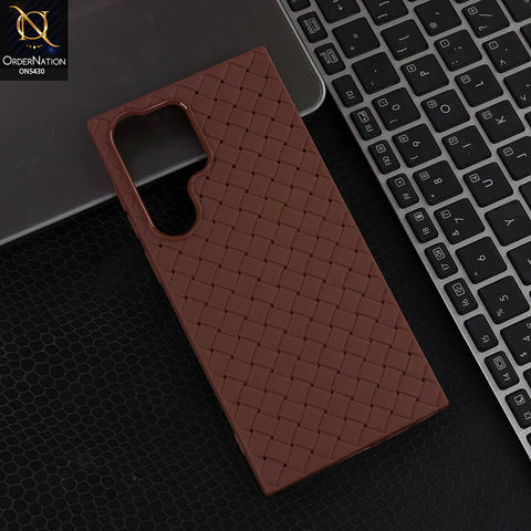 Samsung Galaxy S23 Ultra - Brown - New Woven Design Leather Feel Soft TPU Case