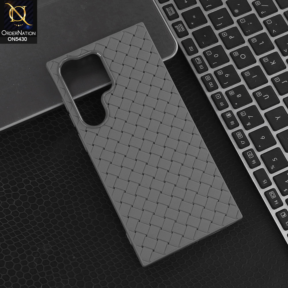 Samsung Galaxy S23 Ultra - Grey - New Woven Design Leather Feel Soft TPU Case